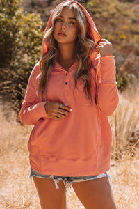 Orange Batwing Sleeve Pocketed Henley Hoodie | Tops/Sweatshirts & Hoodies