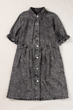 Load image into Gallery viewer, Denim Dress | Medium Grey Mineral Wash Ruffled Short Sleeve
