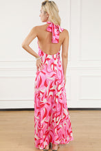 Load image into Gallery viewer, Pink Abstract Swirl Print Halter Maxi Dress | Dresses/Maxi Dresses
