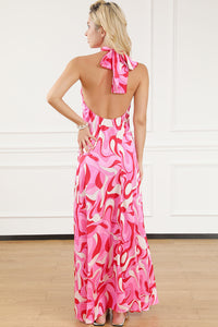 Pink Abstract Swirl Print Halter Maxi Dress | Dresses/Maxi Dresses
