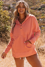 Load image into Gallery viewer, Orange Batwing Sleeve Pocketed Henley Hoodie | Tops/Sweatshirts &amp; Hoodies
