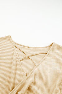 Waffle Knit Top | Apricot Sequin Patchwork Sleeve Open Back