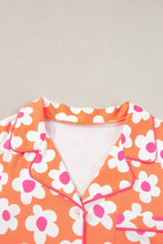 Load image into Gallery viewer, Orange Flower Print Short Sleeve Shirt Pajamas Set | Loungewear &amp; Sleepwear/Sleepwear
