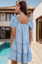 Load image into Gallery viewer, Puff Sleeve Dress | Square Neck Denim Dress
