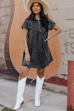 Load image into Gallery viewer, Denim Dress | Black Acid Wash Button Front Short Sleeve
