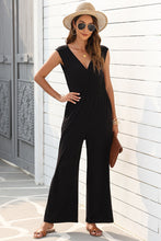 Load image into Gallery viewer, Black Deep V Pleated Crisscross Wide Leg Backless Jumpsuit | Bottoms/Jumpsuits &amp; Rompers
