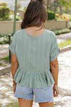 Load image into Gallery viewer, Laurel Green Textured Ruffled Hem Short Sleeve Blouse | Tops/Blouses &amp; Shirts
