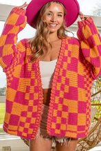 Load image into Gallery viewer, Multicolor Open Front Mixed Checkered Pattern Knit Cardigan | Tops/Sweaters &amp; Cardigans
