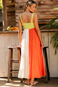 Maxi Dress | Green Color Block High Waist Fit and Flare Dress