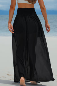 Beach Maxi Skirt | Black High Waist Chiffon Split Beach Skirt