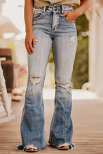 Load image into Gallery viewer, Dusk Blue Vintage Light Wash Ripped Raw Edge Flare Jeans | Bottoms/Jeans
