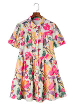 Load image into Gallery viewer, Shirt Dress | Multi-Color Floral Print Short Sleeve
