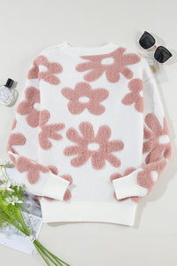 Flower Top | Round Neck Long Sleeve Knit Top