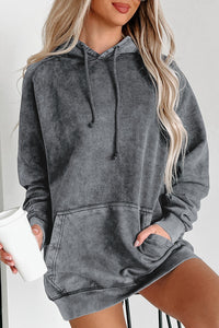 Gray Mineral Wash Kangaroo Pocket Drawstring Pullover Hoodie | Tops/Sweatshirts & Hoodies