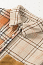 Load image into Gallery viewer, Orange Plaid Color Block Patchwork Shirt Jacket with Pocket | Outerwear/Jackets
