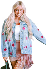 Load image into Gallery viewer, Light Blue Sequin Star Flap Pocket Denim Jacket | Outerwear/Denim jackets
