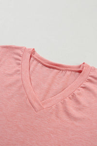Rose Tan Fashion Petal Sleeve V Neck T Shirt | Tops/Tops & Tees