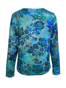 Turquoise Floral V-Neck Long Sleeve Blouse