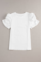 Load image into Gallery viewer, Puff Sleeve Top | White Ruched Crew Neck Tee
