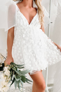 White Flower Applique Elegant Gauze Puffy Bridal Dress | Dresses/Mini Dresses