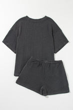 Load image into Gallery viewer, Carbon Grey Ribbed Textured Knit Loose Fit Tee and Shorts Set
