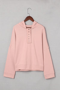 Pink Casual Button Solid Patchwork Trim Hoodie | Tops/Sweatshirts & Hoodies