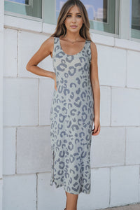 Gray Leopard Print Sleeveless Maxi Dress | Dresses/Maxi Dresses