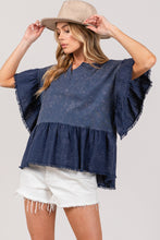 Load image into Gallery viewer, Ruffle Sleeve Top | Washed Short Sleeve Blouse
