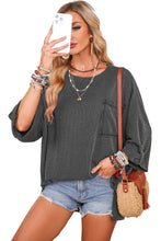 Load image into Gallery viewer, Oversized Top | Dark Gray Ribbed Roll-Tab Sleeve Chest Pocket
