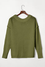 Load image into Gallery viewer, Jungle Green Ribbed Knit Round Neck Slouchy Chunky Sweater
