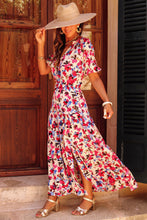 Load image into Gallery viewer, White Floral Print Short Sleeve Buttoned Split Maxi Dress | Dresses/Floral Dresses
