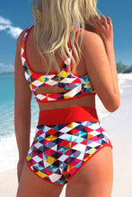 Load image into Gallery viewer, Fiery Red 2pcs Geometric Print Notch High Waisted Bikini | Swimwear/High Waisted Swimsuit
