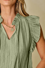 Load image into Gallery viewer, Flutter Sleeve Blouse | Mist Green V Neck Textured Top
