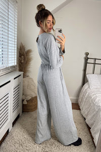 Activewear Jumpsuit | Grey Long Sleeve Round Neck Jumpsuit