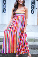 Load image into Gallery viewer, Multicolour Striped Thin Straps Smocked Back Boho Maxi Dress | Dresses/Maxi Dresses
