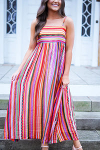 Multicolour Striped Thin Straps Smocked Back Boho Maxi Dress | Dresses/Maxi Dresses