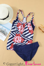 Load image into Gallery viewer, Blue Floral Printed Lined Tankini Swimsuit | Swimwear/Tankinis
