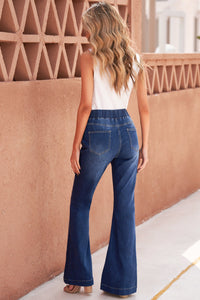 Blue High Rise Elastic Waist Flare Jeans | Bottoms/Jeans