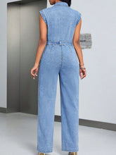 Load image into Gallery viewer, Denim Jumpsuit with Pockets | Tied Half Button
