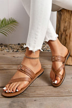 Load image into Gallery viewer, Chestnut Cross Toe Metal Buckle Leathered Flat Slippers | Shoes &amp; Bags/Slippers
