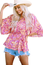 Load image into Gallery viewer, Boho Floral Print Belted Surplice Blouse | Tops/Blouses &amp; Shirts
