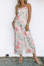 Load image into Gallery viewer, White Floral Spaghetti Straps Wide Leg Jumpsuit | Bottoms/Jumpsuits &amp; Rompers
