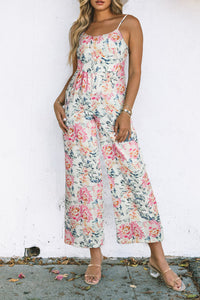 White Floral Spaghetti Straps Wide Leg Jumpsuit | Bottoms/Jumpsuits & Rompers