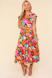 Midi Dress | Floral Dress with Side Pockets