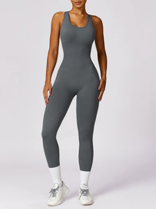 Yoga Jumpsuit | Basic Sleeveless Cutout Racer-Back Jumpsuit