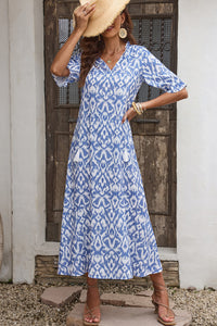 Sky Blue V Neck Casual Geometric Print Maxi Dress | Dresses/Maxi Dresses