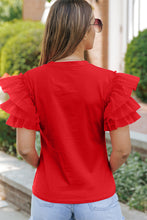 Load image into Gallery viewer, Ruffled Sleeve Top | Round Neck Short Sleeve Blouse
