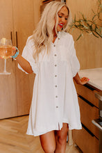 Load image into Gallery viewer, Mini Dress | White Half Puff Sleeve Buttoned Shirt
