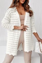 Load image into Gallery viewer, Womens Sweater | White Wavy Trim Open Knit Long Sleeve Cardigan | Tops/Sweaters &amp; Cardigans
