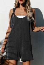 Load image into Gallery viewer, Dark Grey Striped Print Knotted Straps Pocketed Romper | Bottoms/Jumpsuits &amp; Rompers
